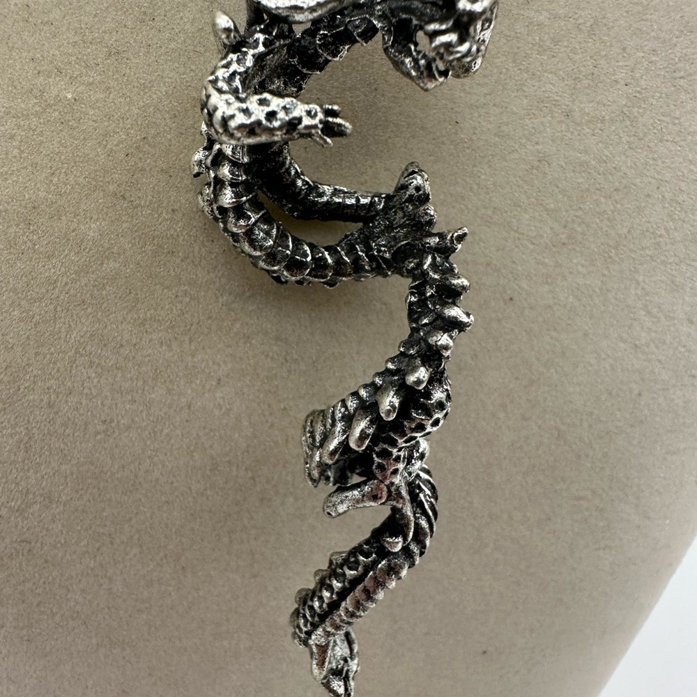 Silver Dragon Pendant Necklace on Faux Leather - Picture 7 of 7
